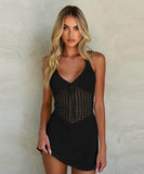 【2色】サンドレス ミニドレス ホルターネックバックレス ドレスセクシー おしゃれ クロシェ編み hot girl WQ2-CM82020-1