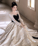 ロングドレス キャバドレス パーティードレス ベロア スクエアネック 長袖 フレアデザイン 二次会 披露宴 パーティー LW2-YZX027