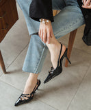 【2色】ハイヒール  ポインテッドトゥ フレンチ ベルトバックル付き クローズドトゥサンダル レトロ エナメルハイヒール JC5-FZ-HC-5