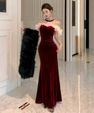 【2色】 ロングドレス キャバドレス セクシー ベロア マーメイドドレス ビジュー 仕上げ ウエストシェイプ シルエット 二次会 パーティー 披露宴 上品 LW2-OYF8731