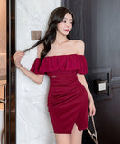 ミニドレス キャバドレス セクシー フリルオフショルダー タイトミニドレス エレガント ナイトドレス クラブ パーティー JC2-YM8879
