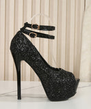 【3色】ハイヒール  キラキラ 厚底ピープトゥ  ブライダルシューズ　結婚式・パーティー・ステージ用 LW5-XL916-3