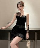 手作りドレスミニドレスキャバドレスレースフリルセクシーエレガントパーティー宴会高級感 WQ2-JY91521