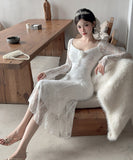 【3色】ロングドレス キャバドレス セクシー レース  ノースリーブ リボンストラップ LW2-DD5819