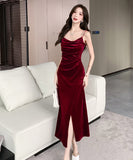 【2色】ロングドレス キャバドレス  セクシー キャミワンピース パールストラップ ベロア素材 フレンチガーリー  ウエストマーク 細見え  大人可愛い LW2-OYF655#6505##50