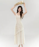 ロングドレス高級感フリルチュール非対称エレガント宴会パーティー二次会おしゃれ通勤OL風着痩せ WQ2-ZED887030GT415