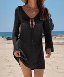 【6色】サンドレス ミニドレス 谷間見せ 袖付き おしゃれ クロシェ編み hot girl WQ2-CM7552