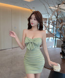 【4色】ミニドレス キャバドレス セクシー チューブトップ リボンデザイン タイトミニワンピース ナイトドレス LW2-DD5834