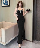 【3色】 ロングドレス キャバドレス セクシータイトキャミワンピ スリット入り ショート丈 デート 女子会 パーティー 二次会 LW2-OYF9758