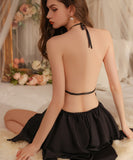 【6色】ルームウェア ランジェリー セクシー バックオープン ホルターネック ローカット 谷間メイク パッド付き バタフライデザイン ガウン付きセット JC8-GRP3945