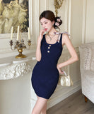 ミニドレス キャバドレス セクシー 気品 ツイード風 ニット リボンタイ タイトライン 夜会 デート JC2-MLS8424