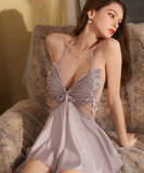 【6色】ルームウェア ランジェリー セクシー バックオープン ホルターネック ローカット 谷間メイク パッド付き バタフライデザイン ガウン付きセット JC8-GRP3945