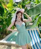 【2色】水着ビキニワンピースAライン体型カバー露出控え着痩せ気質フラワーカワセクシー WQ7-BY-WX001