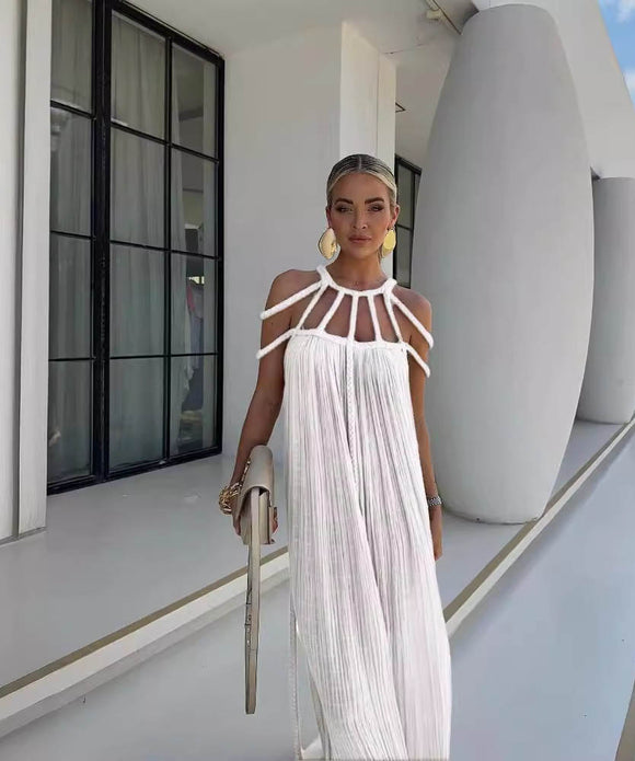 【6色】サンドレス ロングドレス 谷間見せ バックレスドレス おしゃれ クロシェ編み hot girl WQ2-CM81633