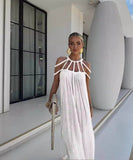 【6色】サンドレス ロングドレス 谷間見せ バックレスドレス おしゃれ クロシェ編み hot girl WQ2-CM81633