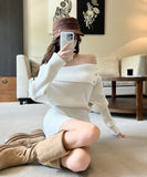 【3色】 ミニドレス キャバドレス セクシー ニットワンピース オフショルダー タイトフィット ペンシルスカート風  シックスタイル LW2-ZED883252GT510B