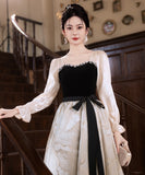 ロングドレス キャバドレス パーティードレス ベロア スクエアネック 長袖 フレアデザイン 二次会 披露宴 パーティー LW2-YZX027