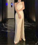 Lady's coco ロングドレス キャバドレス セクシー サテン ワンショルダー  エレガント 気質アップ 二次会 披露宴 上品 LW2-XHY5229