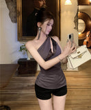 【2色】セクシートップスワンショルダーレース谷間見せコーデ万能ホルターネック気質 WQ2-XKD-D310-3048-Apr25