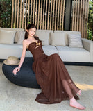 【2色】 ロングドレス キャバドレス セクシー チューブトップワンピース リボンデザイン カットアウト ウエストマーク 大人可愛い  LW2-XHY918382