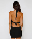 【2色】サンドレス ミニドレス ホルターネックバックレス ドレスセクシー おしゃれ クロシェ編み hot girl WQ2-CM82020-1