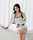 【2点セット】 ミニドレス キャバドレス セクシー 韓国風 ニットタイトセット 長袖 クルーネック ビスチェ  上品コーデ デート 女子会 カフェ LW2-DD6030