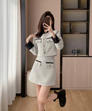 【2点セット】 ミニドレス キャバドレス セクシー 韓国スタイル ツイードジャケット×スカート セットアップ 上品 おしゃれ  LW2-DD6024