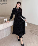 【ロング＆ミニ】ヘップバーン風 ベロアドレス ビジュー 上品 デート 女子会 LW2-DD6026