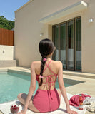 【2色】3点セットビキニ水着モノキニセクシーホルターネック韓国っぽ温泉海ビーチかわいいWQ7-BY-002