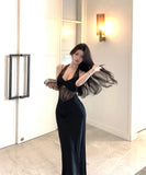 【2色】ロングドレスレース肌見せセクシーホルターネックナイトクラブキャバドレス谷間見せ WQ2-XKD-D200-2999-Mar23