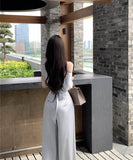 上下セットワイドパンツサテン高級感ワンショルダーセクシーエレガント通勤大人可愛い気質 WQ2-XKD-D529-6892-May10