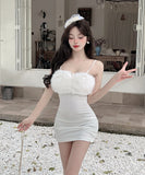 【2色】 ミニドレス キャバドレス セクシー キャミワンピース フェザー切り替え シースルー タイトミニドレス LW2-DD6012