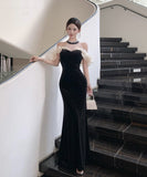 【2色】 ロングドレス キャバドレス セクシー ベロア マーメイドドレス ビジュー 仕上げ ウエストシェイプ シルエット 二次会 パーティー 披露宴 上品 LW2-OYF8731