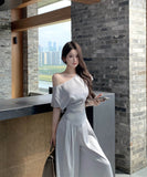 上下セットワイドパンツサテン高級感ワンショルダーセクシーエレガント通勤大人可愛い気質 WQ2-XKD-D529-6892-May10