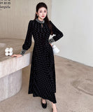 【ロング＆ミニ】ヘップバーン風 ベロアドレス ビジュー 上品 デート 女子会 LW2-DD6026