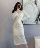 【2色】レース  膝丈ドレス 着瘦せ セレブ風  気質 エレガント MY2-ZED885928GT415