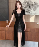 【3色】Lady's coco ロングドレス キャバドレス セクシー シースルー タイトワンピース  ロング丈 大人可愛い LW2-DD5833