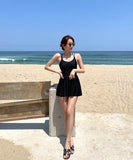 【2色】水着ワンピAライン着痩せ気質体型カバーバックレス温泉ビーチ海旅行ビキニ水着モノキニ WQ7-KSD0421