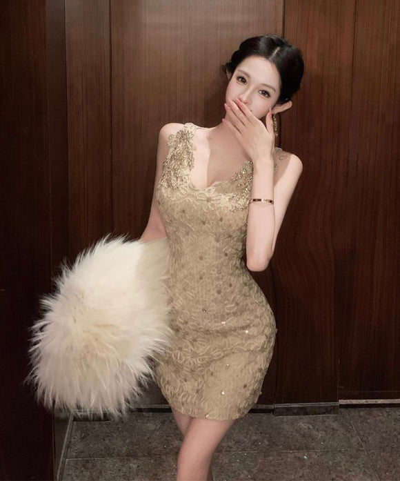 ミニドレス キャバドレス セクシー 上品 ラインストーン装飾 スリムフ ィット ボディコン デート 女子会 JC2-XKDD335A-3138-Sep21