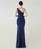 ロングドレス キャバドレス セクシー ワンショルダー サテン タイト マーメイドドレス プリーツ スリット入り 夜会 パーティー 結婚式 JC2-YEY33598