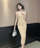 【2色】ロングドレス エレガント セクシー タイトドレス シャネル風 パールビジュー スパンコール ニット スリット入り デート 結婚式 二次会 JC2-MLS8406