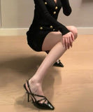 【2色】ハイヒール  ポインテッドトゥ フレンチ ベルトバックル付き クローズドトゥサンダル レトロ エナメルハイヒール JC5-FZ-HC-5