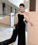 【2色】 ロングドレス キャバドレス セクシー ベロア マーメイドドレス ビジュー 仕上げ ウエストシェイプ シルエット 二次会 パーティー 披露宴 上品 LW2-OYF8731