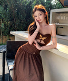 【2色】 ロングドレス キャバドレス セクシー チューブトップワンピース リボンデザイン カットアウト ウエストマーク 大人可愛い  LW2-XHY918382