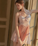 【5色】ルームウェア ランジェリー セクシー 谷間魅せ パッド付き ベルベット チュール セット 誘惑 JC8-GR6620