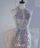 ロングドレス キャバドレス パーティードレス  ロングドレス  ハルターネック  キラキラ  スパンコール  マーメイドライン  ゴージャス 誕生日 結婚式 披露宴 LW2-MJR414