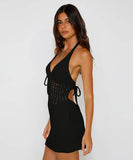 【2色】サンドレス ミニドレス ホルターネックバックレス ドレスセクシー おしゃれ クロシェ編み hot girl WQ2-CM82020-1