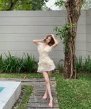 ミニドレスキャバドレスフリル個性感Vネック谷間見せエレガント大人可愛いセクシーフラワー WQ2-XKD-HS-109-8159-Apr11