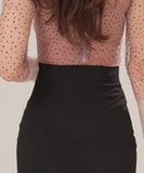 【2点セット】膝丈ドレスチュール水玉柄レース非対称セクシーエレガント気質同伴二次会宴会パーティー WQ2-ZED887252A71