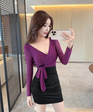 【3色】ミニドレス キャバドレス セクシー オフショルダー メッシュ タイトワンピース Vネック 長袖 伸縮性あり  LW2-DD5832